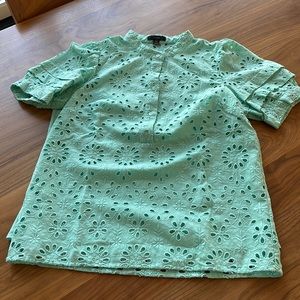 J crew turquoise eyelet top
